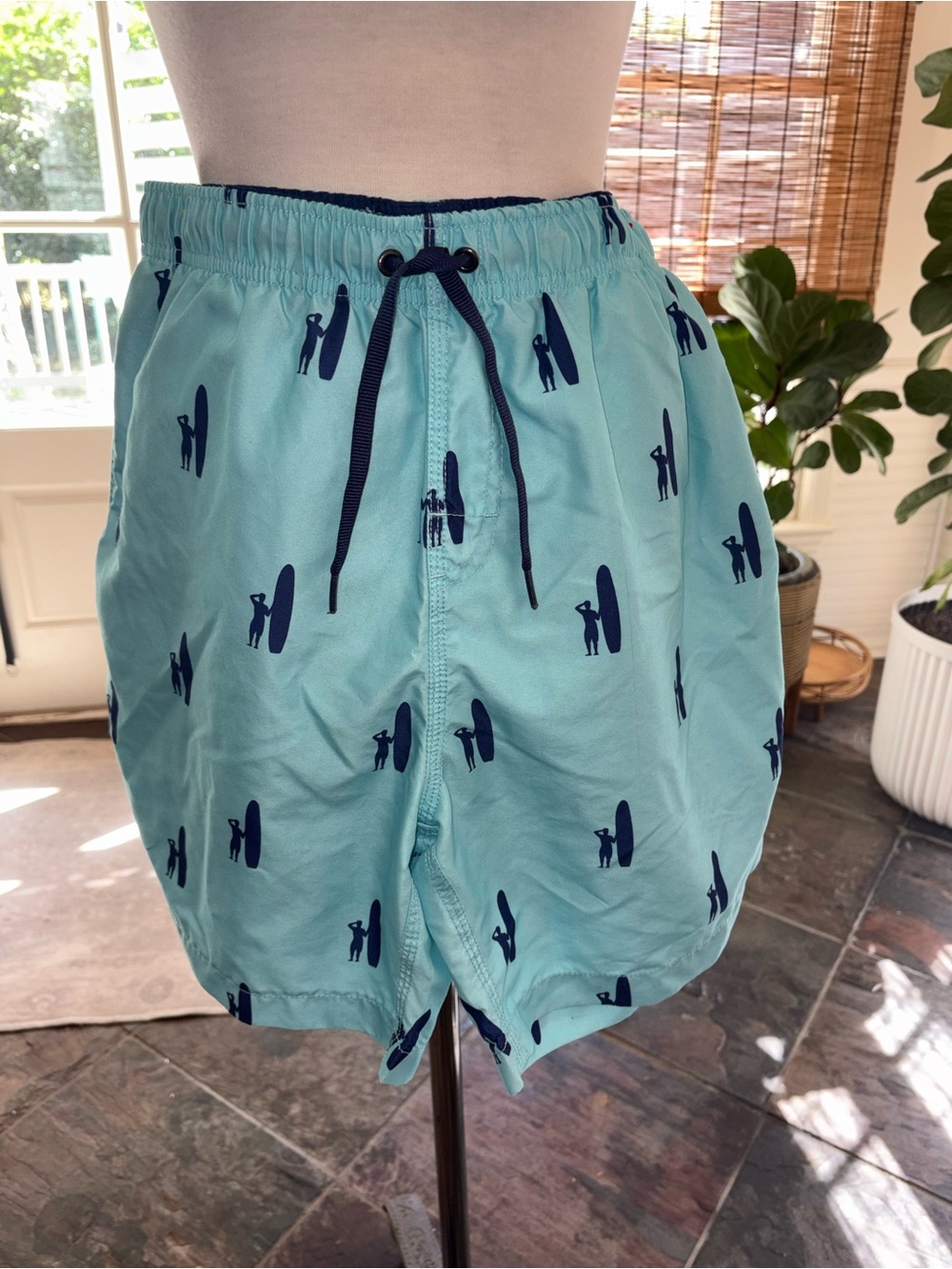 johnnie-O Aqua Swim Shorts with Navy Surf Silhouette Print